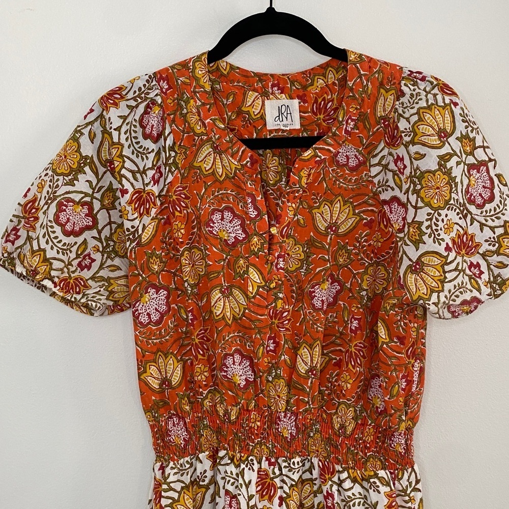 dRA Womens Dress Smocked Tiered Bohemian Cottagecore Orange Floral Size Med - Picture 2 of 9